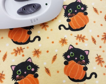 Heating Pad Cover- Black Kitty Holding Pumpkin