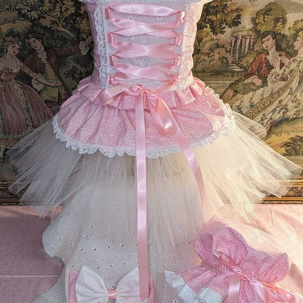 Custom made Boutique Pageant 4pc corset tutu bonnet mopped hat set toddler size newborn, 3m, 6m, 12m, 18m, 24m