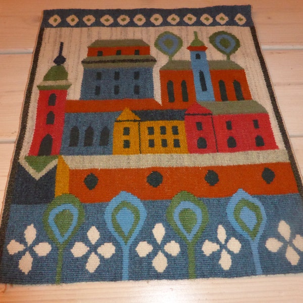 Vintage Swedish hand woven wall hanging / flemish  / appr 12 X 15"