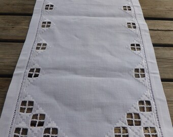 Swedish rare and beautiful hand embroidered doilie/runner  hardanger embroiderie / 12 x 30"