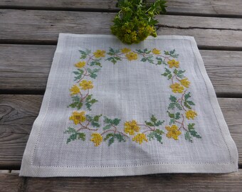 Swedish rare and beautiful hand embroidered doilie" / cross stitch / 9x9"