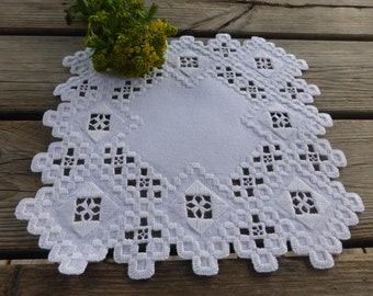 Swedish rare and beautiful hand embroidered doilie/ hardanger embroiderie / 8x8"