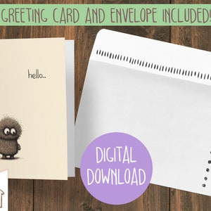 Tarjeta de felicitación imprimible y sobre, Hola, descarga digital instantánea en pdf