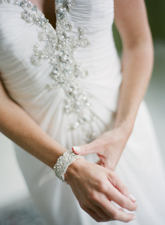 Wedding Bridal Beaded Crystal Bracelet Cuff Etsy