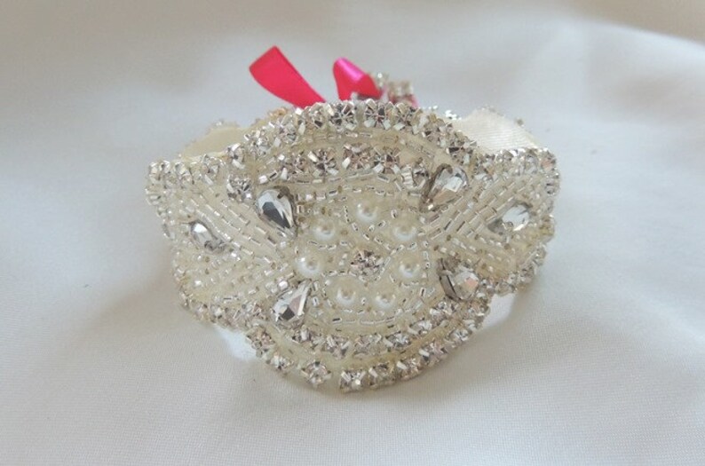 Flower Girl Beaded Crystal Bracelet Cuff Etsy