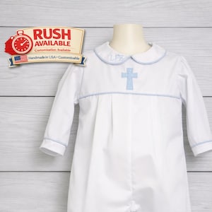 Traje de bautismo para bebé niño / Burbuja larga con cruz bordada / Traje de bautizo con monograma 293270