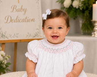 Baby Baptism Dress - Baby Christening  Dress, Smocked Christening Dress, Baby Shower GifT, Smocked Easter Dress by Zuli Kids 412337-J073
