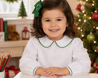Blouse met pofmouwen - Babykleding met monogram - Blouse met Peter Pan-kraag - Witte meisjesblouse - Baby meisjes shirts 294720