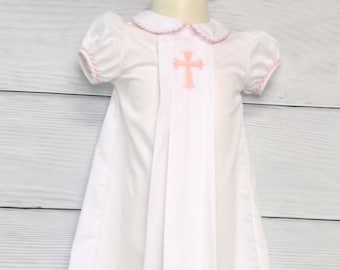 Baby Girl Christening Gown, Pink Trim Cross - Christening Gowns by Zuli Kids