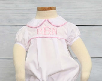 Baptism Dress for Baby Girl, Baby Girl Bubble Romper with Pink Cross Trim, Baby Dedication, Personalized Christening Gowns Zuli Kids 291884