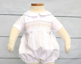 Bubble Boy smocké, bulle smockée pour bébé garçon, vêtements pour bébés garçons, tenue de baptême smockée pour garçons, tenue de retour à la maison pour garçon nouveau-né, 412867 - DD242