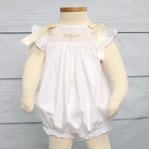 White Smocked Bubble, Baby Girl Bubble, Smocked Bubble, Smoked Bubble Romper, Easter Smocked Bubble, Smocked Bubble White, 412864 - DD240