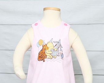 Vestito per il primo compleanno di Winnie the Pooh, completo con applicazioni a righe rosa
