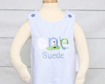 Golf First Birthday Outfit, Blue Seersucker Jon Jon, Embroidered ONE