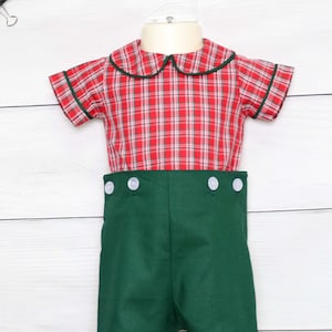 Kerstoutfit babyjongen, kerstoutfit jongens, rode geruite plaid, kerstromper, outfit voor eerste kerst, babykleertjes voor vakantie, Zuli 294661 E