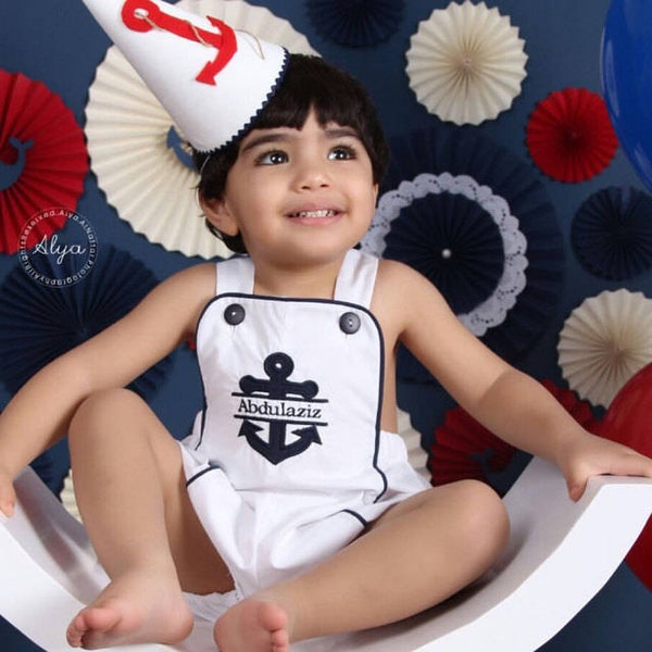 Baby Boy Sunsuit, Boy Sunsuit, Boys Sunsit, Baby Sailor Suit, Baby boy Sailor Outfit, Baby Boy Nautical Outfit,  Zuli Kids 291867