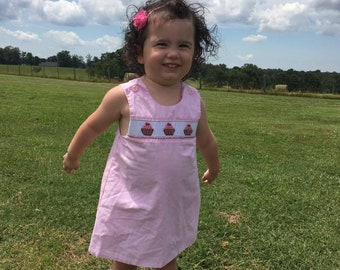 Cupcake Smocked Dress, Smocked Birthday Dress, Smocked Cupcake Dress, Twin First Birthday, Smocked First Birthday Dress,  412314-AA086