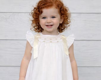 White with Ecru Handmade Smocked Christening Dresses, Christening Baptism Dress,, Smocked Dresses size 12 Mo byZuli Kids  BB068