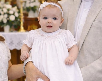 Girl Christening Gowns -  White Smocked Baby Girl Christening Dress - Dedication Dresses by Zuli Kids 412369 - I147