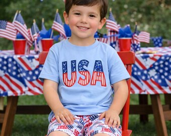 Boys Shorts Set - Flag Boys Shorts with Blue Patriotic USA Kids shirt by Zuli Kids 293953