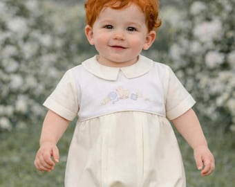 Baby Bubble Romper - Infant Easter Outfit - Yellow with Shadow Embroidered Toys Bubble Romper - Infant Outfits for Boys 412414-AA003