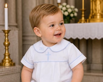 Boys Christening Outfits - Baptism Outfits for Boys - Boys Christening Romper - Christening Outfits for Boys by Zuli Kids  293445 Blue