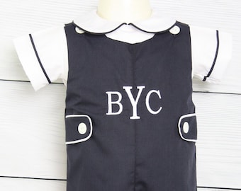 Baby Boy Wedding Outfit, Ring Bearer Outfit, Navy Baby Boy Romper, Peter Pan Collar Shirt Option by Zuli Kids 293279