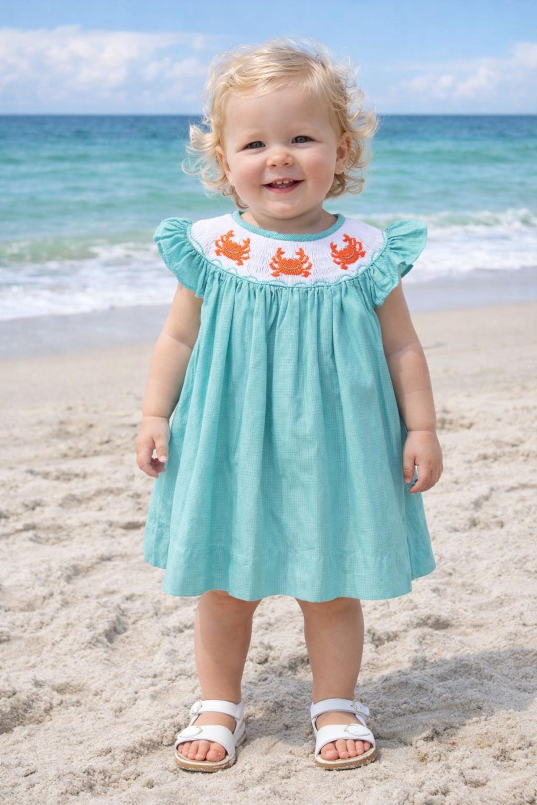 Zuli Kids Smocked Crab Dress  Turquoise Gingham Summer Beach Toddler Girl  - Etsy