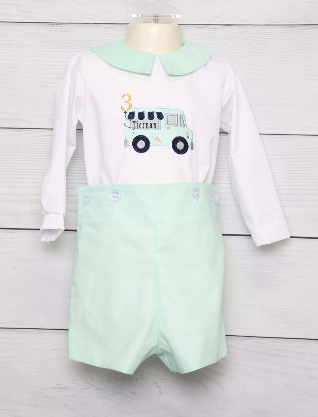 Ice Cream Outfit Boy, Boy Ice Cream Outfit, Monogrammed Button On
