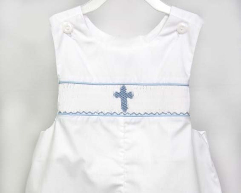 Petit Bebe Baby / Toddler Boys White Jon Jon - Smocked Ecru Crosses