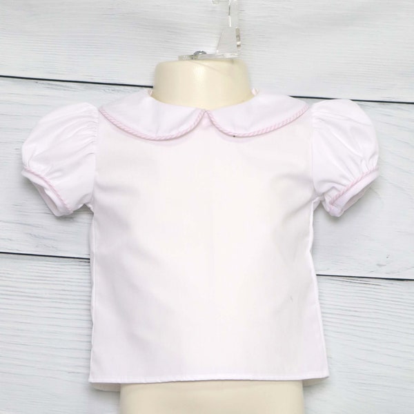 Toddler Girl Blouse With Outlined Lt. Pink, White Knit