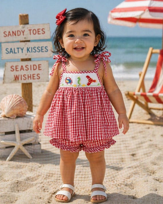 beach birthday party dress - Smocked Birthday - Red Gingham Ruffle Shorts Set for a 1 Year Birthday by Zuli Kids 412460 - BB010 Size:6-7Y Dress discount25Q2 Striped Backless Poplin Maxi Skirt has 5 chiffon