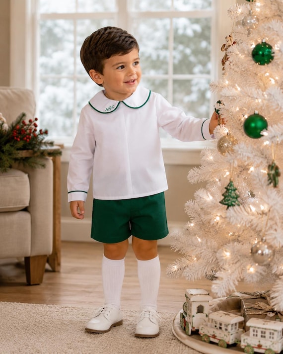 boys holiday dress shirt Christmas Shirts for - Christmas Shirts for Kids - Baby Boy Christmas -peter Pan Collar Shirt Boys by Zuli Kids 295450 3for2