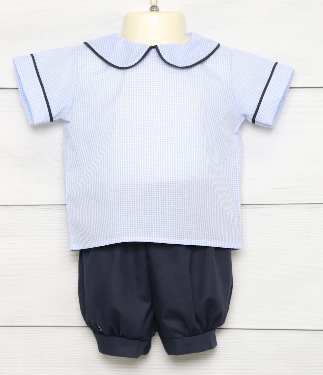 Anavini Couture Baby / Toddler Boys Navy Blue Dressy Shorts Set - Square Collar