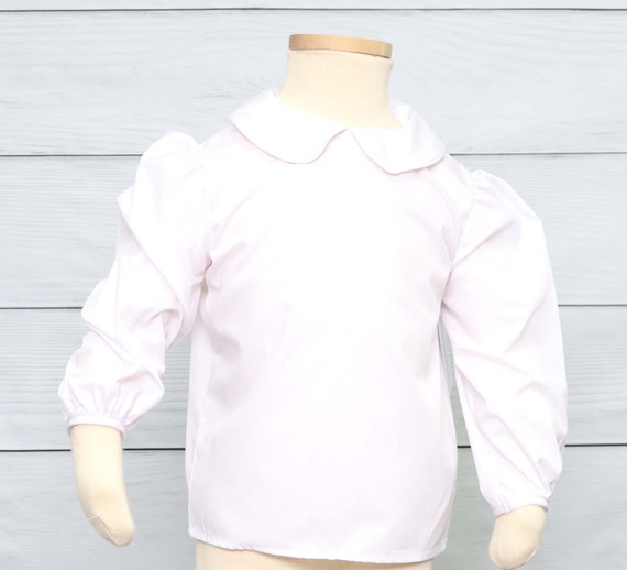 Baby Girl White Shirt Blouse \u2013 Peter Pan Collar \u2013 Puff Sleeve \u2013 Short Sleeve