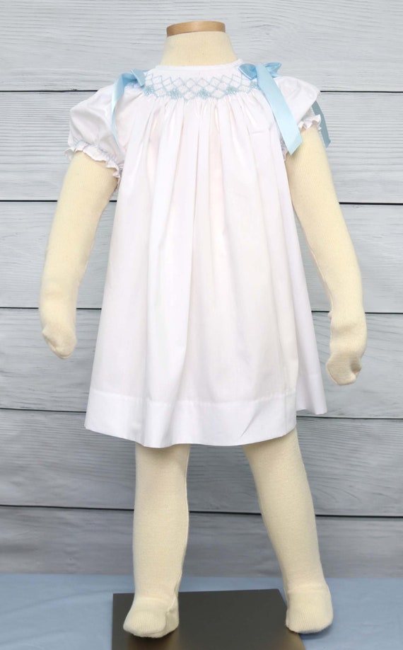 white smocked flower girl dress