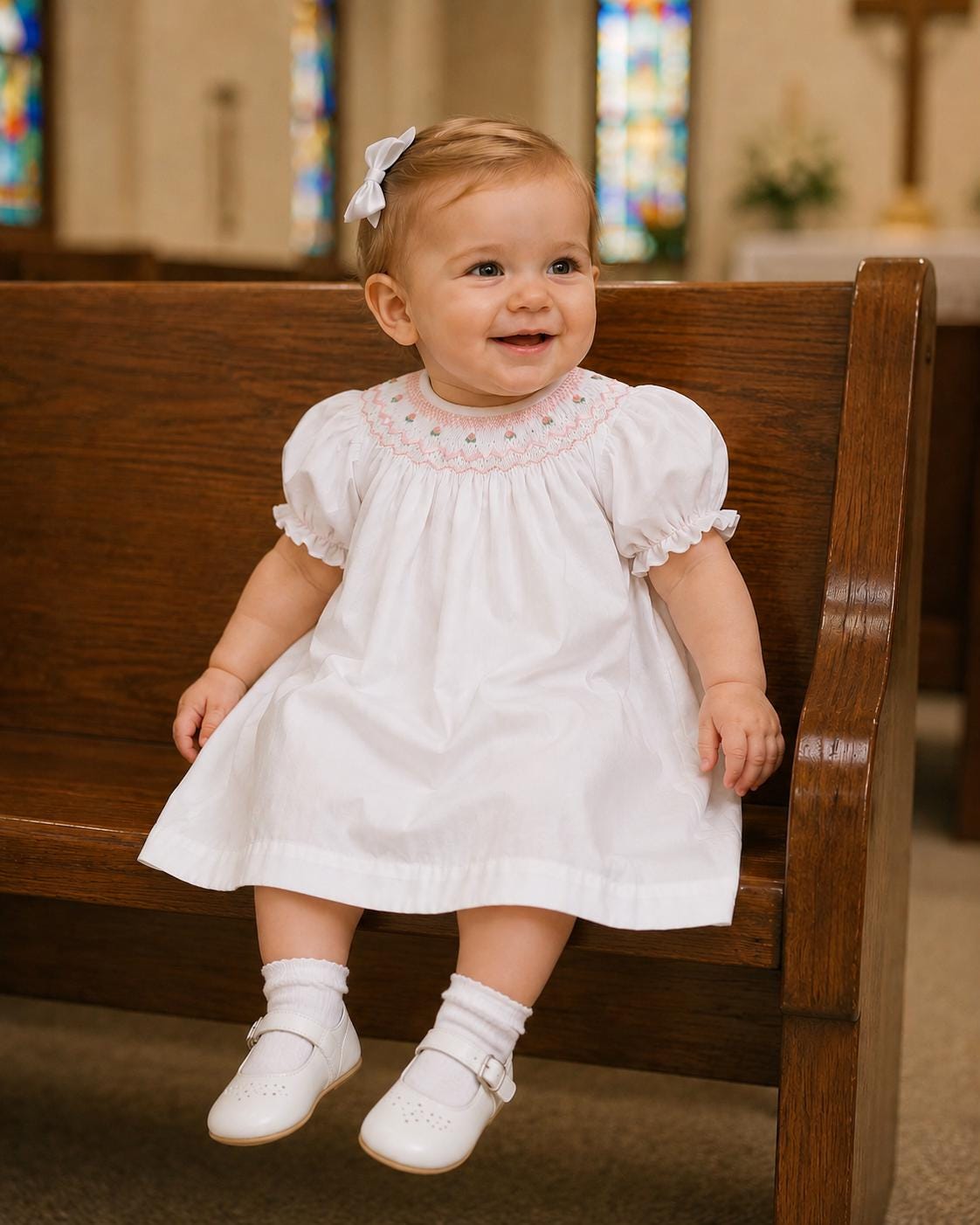 White Smocked Baby Wedding Dresses
