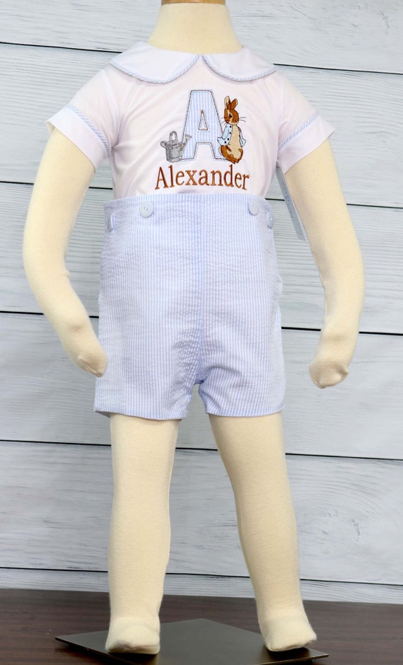 Toddler Boy Easter Outfit for Bunny Rabbit Party in Blue Seersucker, Baby Boy Easter Outfit, Boys Easter Outfit, Boy Easter Clothes 293353 Il_570xn