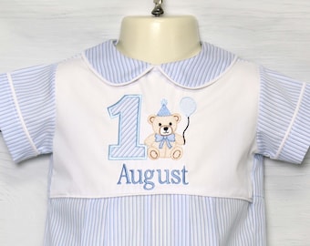 Bear First Birthday - First Birthday Outfit Boy - Beary First Birthday - Blue Stripe Smash Cake Outfit Boy by Zuli Kids 295449