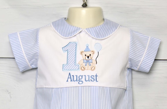 Bear First Birthday - First Birthday Outfit Boy - Beary First Birthday - Blue Stripe Smash Cake Outfit Boy by Zuli Kids 295449