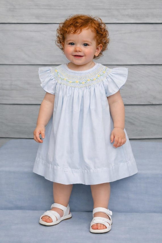 sachin and babi light blue dress Blue Cross Smocked White Pique Dress main image 0