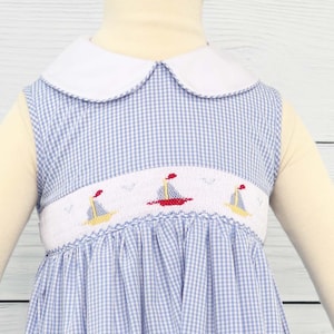 Smocked Sailboat, Smocked Dress Sailboat, Smocked Little Clothes Girls, Summer Smock Dress Toddler, Baby Girl Beach Smock, 412024 A011S