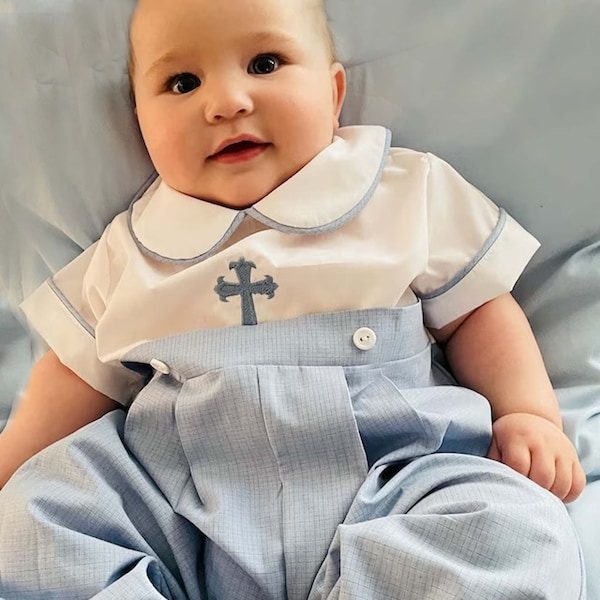 Boys Christening Outfit, Boys Baptism Outfit, Christening Outfits for Boys, Baby Boy Romper, Boys Romper, Toddler Rompers 293119