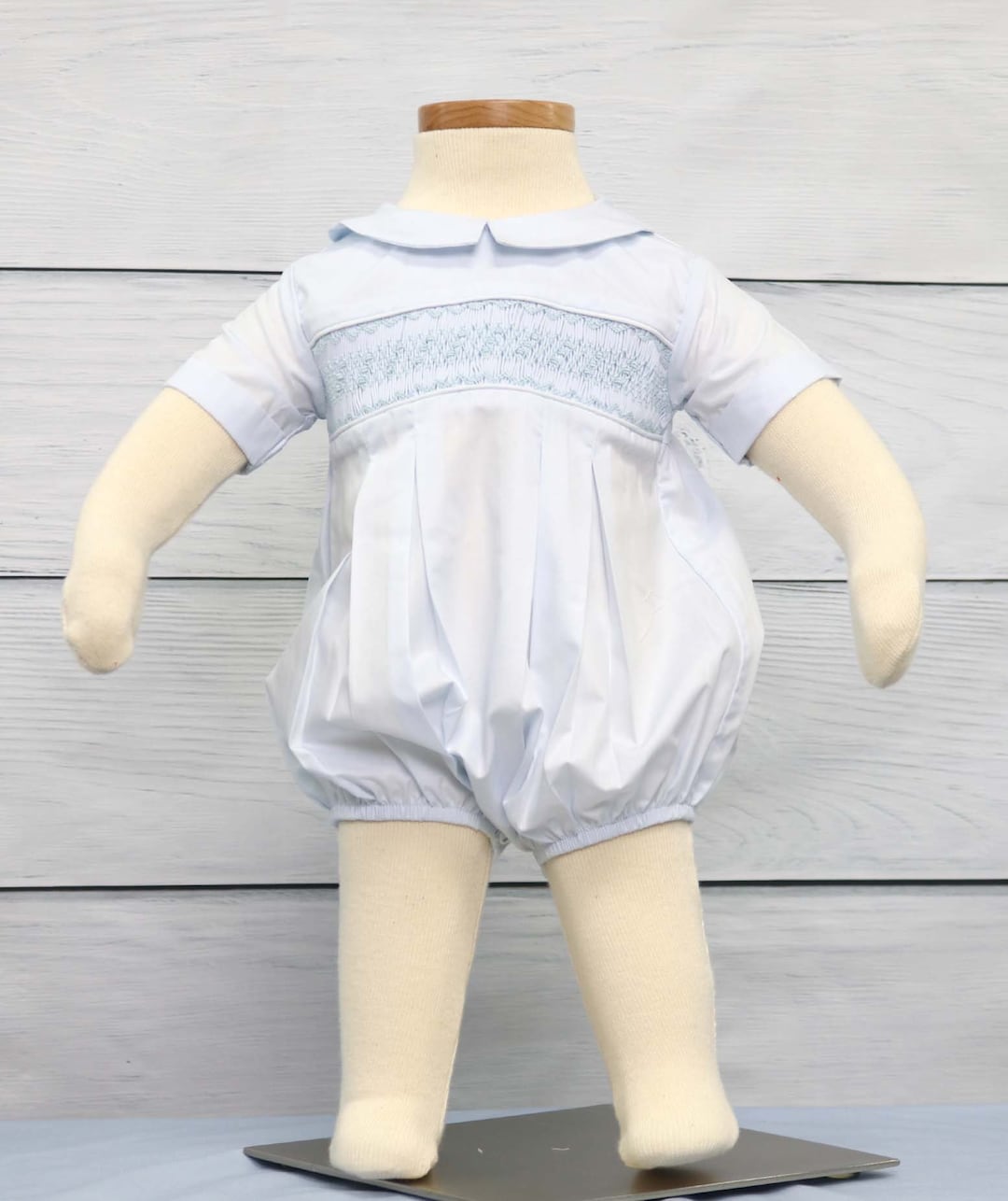 Boy's Hand Smocked Grey Bubble Set