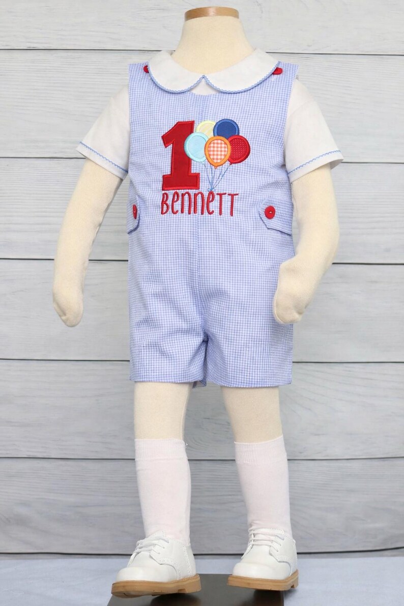 Baby Boy First Birthday Jon Jon Romper | Balloon Outfit image 4