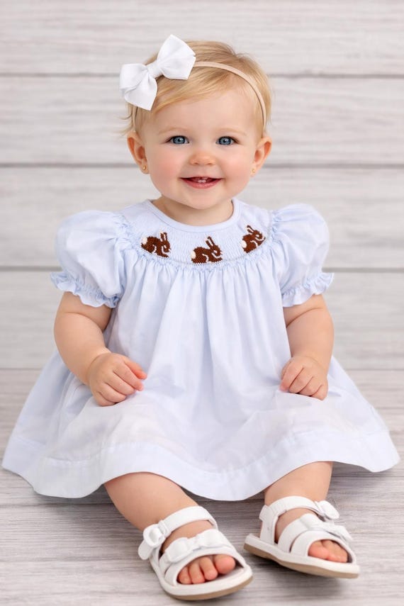 smocked easter dress Classic Easter Smocked Bunnies Yoke Toddler Dress – Carriage Boutique