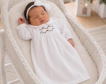 Newborn Christmas Gown - Newborn Christmas Dress - Baby First Christmas Outfit - Christmas Smocked Outfit by Zuli Kids CC004