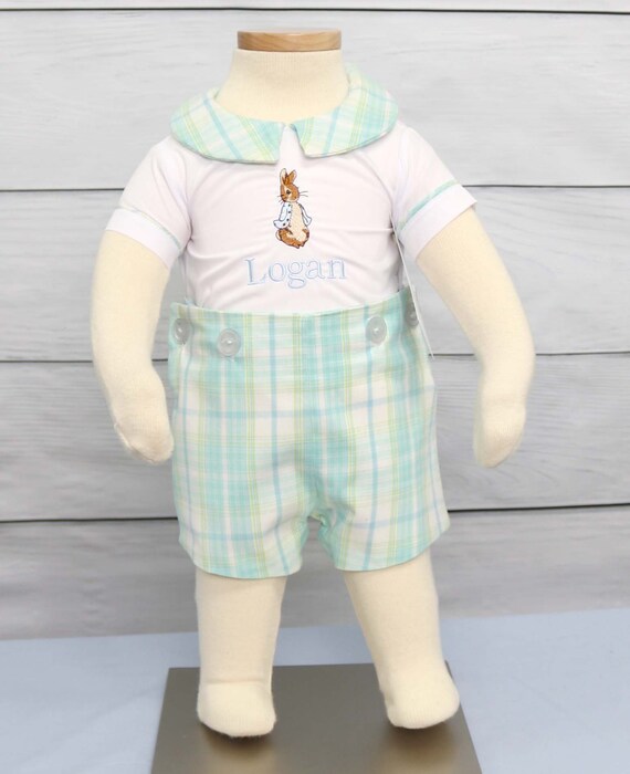 Baby Boy Romper for Baby Boy Easter Outfit, Bunny Rabbit Outfit for Boy, Peter Pan Collar, Boys Easter Outfit, Boy Easter Outfit 293857 Il_570xn