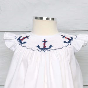Nautical Girls Dress, Smock Dresses with Anchors, Smocked Dress, Anchor Dress, Anchor Smocked, Infant Sailor Dress, 412536 - CC039