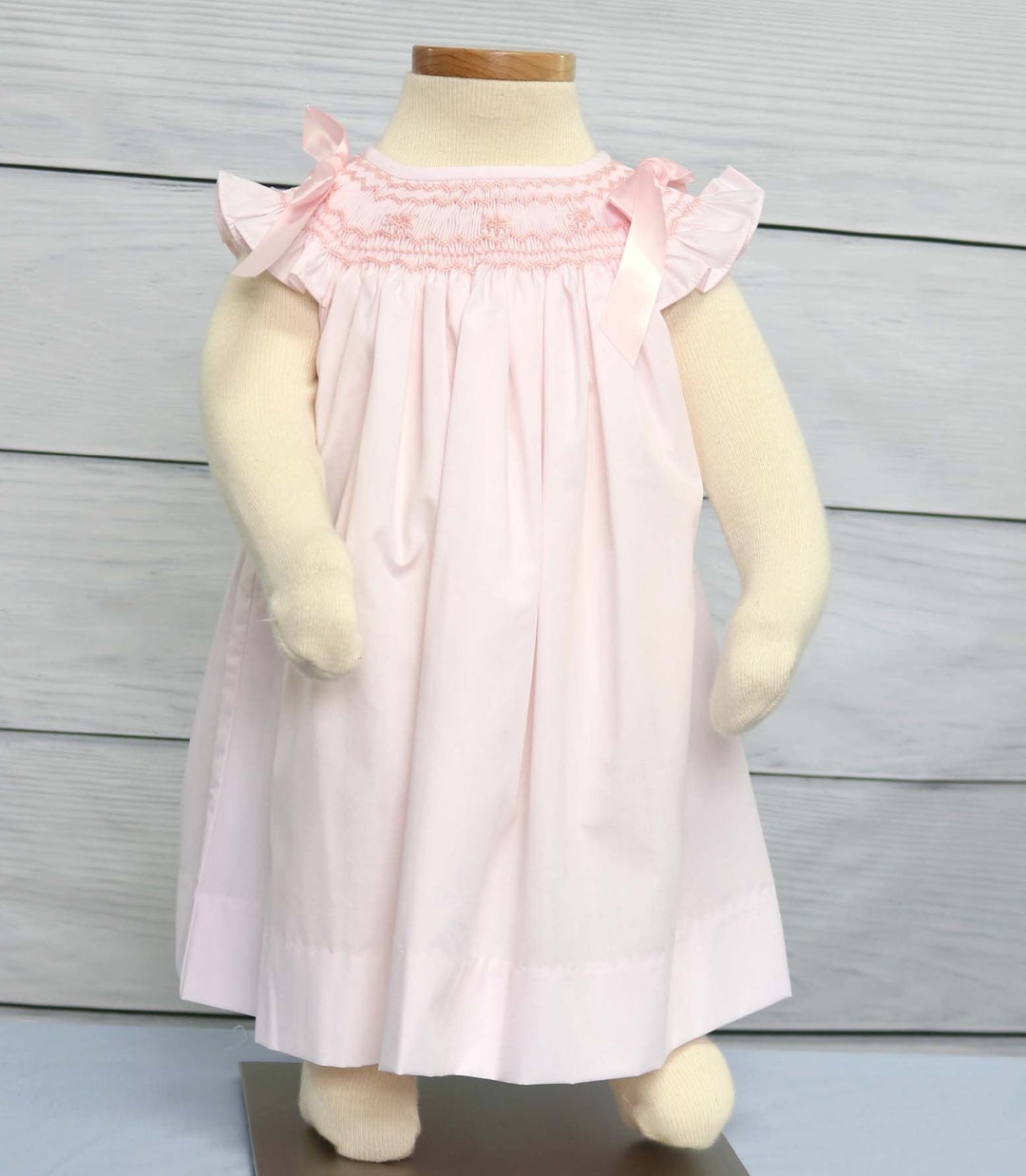 Hand Smocked Peter Pan Collar Dress In Green - Pepa London